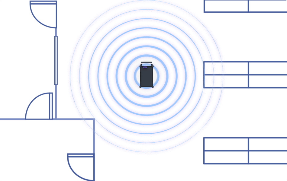 Diagram of Q.AI-enabled LIDAR sensor, creating and updating a real-time facility map for reliable autonomous navigation.